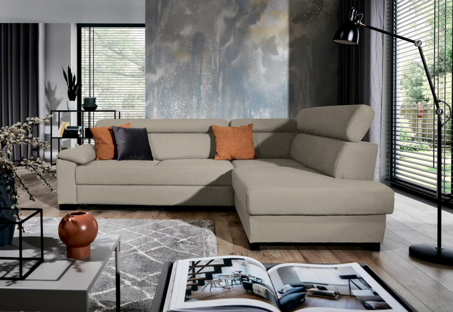 Stylefy Fulda Ecksofa Velours MONOLITH Beige Rechts Bild 1
