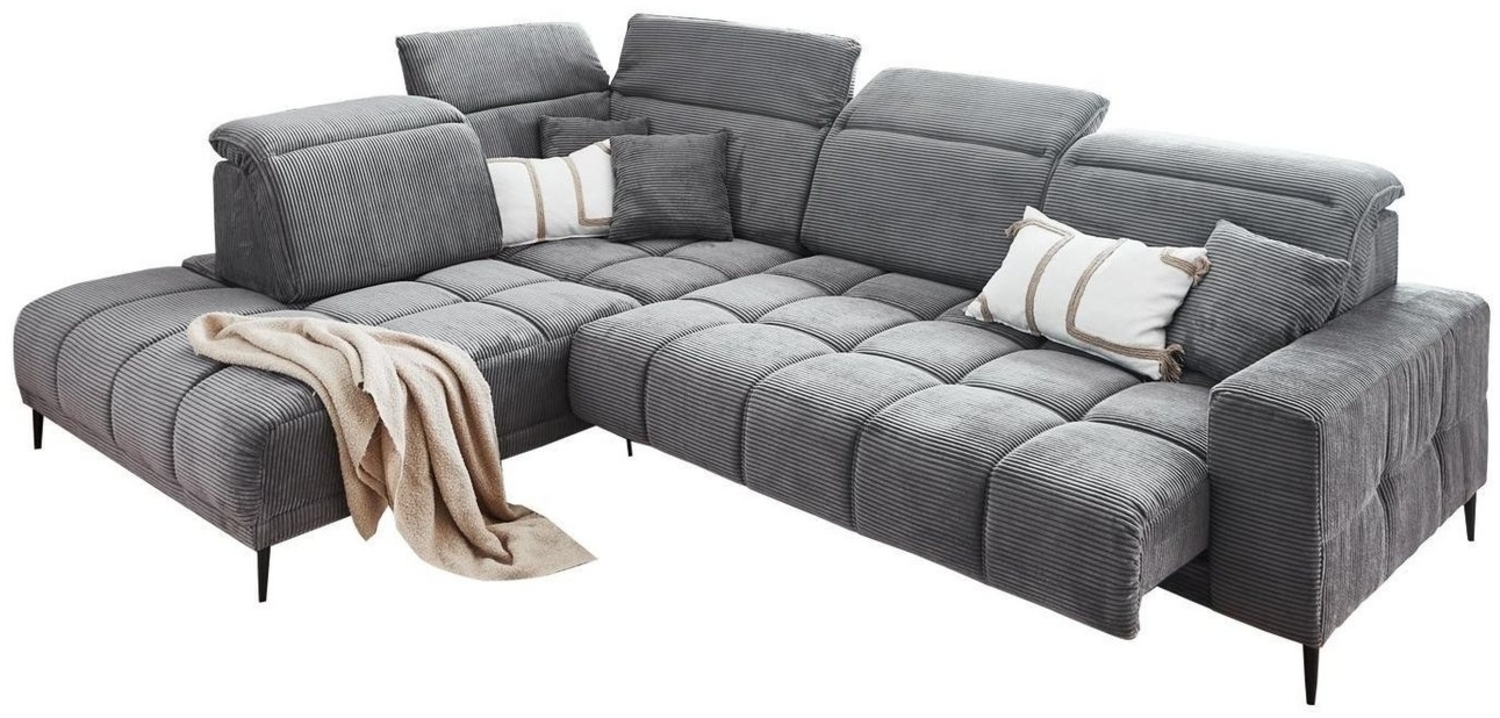Iwaniccy Ecksofa LIVORNO, B 317 x T 234 cm, Dunkelgrau, Cord, elektr. Sitztiefenverstellung, 5 Kopfteilverstellungen Bild 1