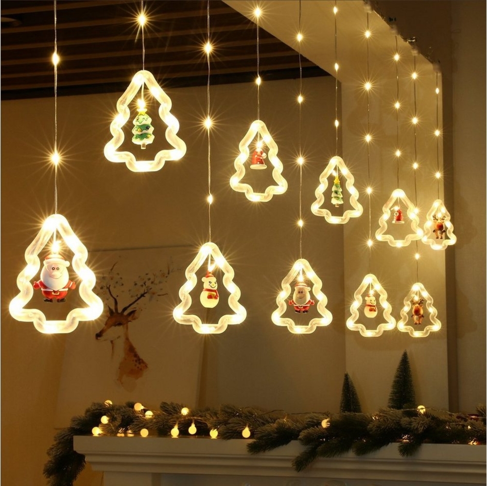Rosnek LED-Lichtervorhang 3M, 8 Modi, USB / Batterie, für Fenster Vorhang Schlafzimmer Deko, Fernbedienung, mit hängenden Ornamenten und Haken, Weihnachten Deko Bild 1