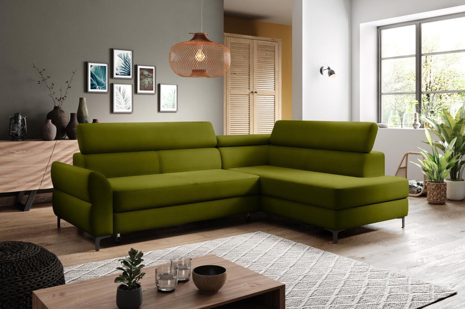 Stylefy Remondini Ecksofa Velours Hellgrün Rechts Bild 1