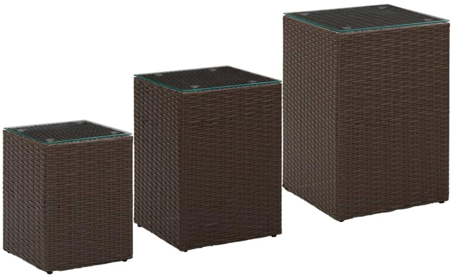 vidaXL Beistelltische 3 Stk. mit Glasplatten Braun Poly Rattan 316380 Bild 1