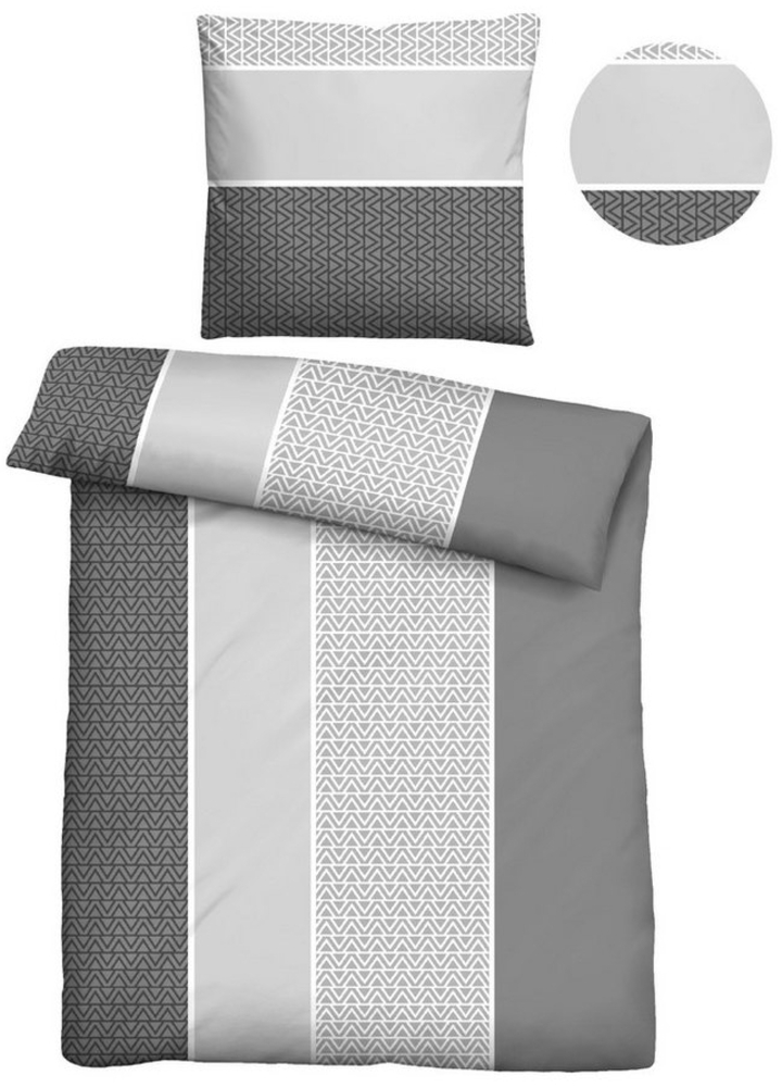 Traumhaft schlafen - Castell - Markenbettwäsche Polycotton Biber 0350447 LÄNGSBALKEN, sturmgrau, 1x 135x200 cm + 1x 80x80 cm Bild 1