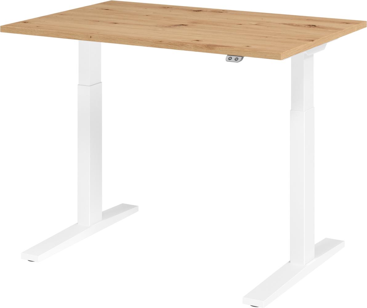 bümö elektrisch höhenverstellbarer Schreibtisch 120x80 cm in Asteiche, Gestell weiß - Schreibtisch höhenverstellbar elektrisch, elektrischer Schreibtisch & Gaming Tisch, XMKA-Serie Bürotisch, XMKA12-R-W Bild 1