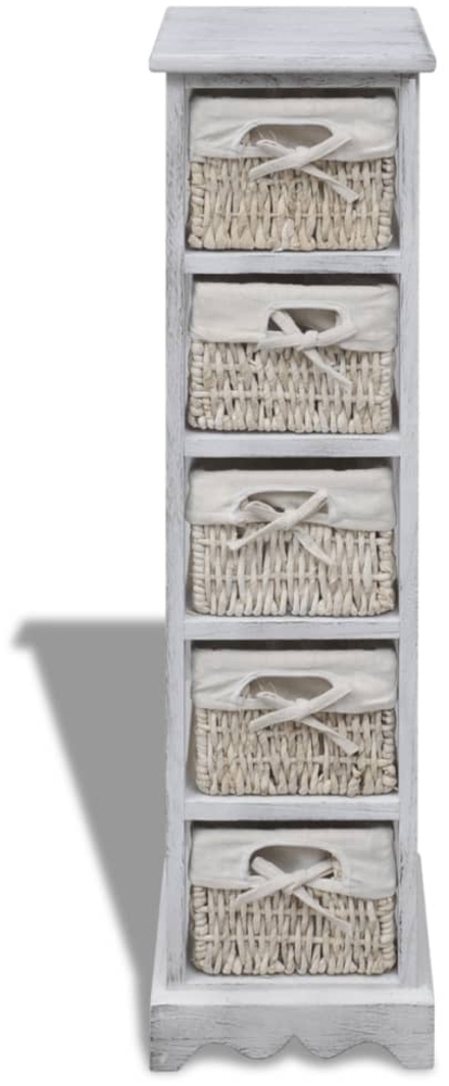 VidaXL Holz-Schränkchen mit 5 Flechtkörben, Weiß Bild 1