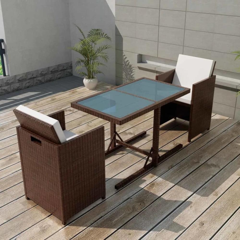 vidaXL 3-tlg. Bistro-Set mit Kissen Poly Rattan Braun 42540 Bild 1