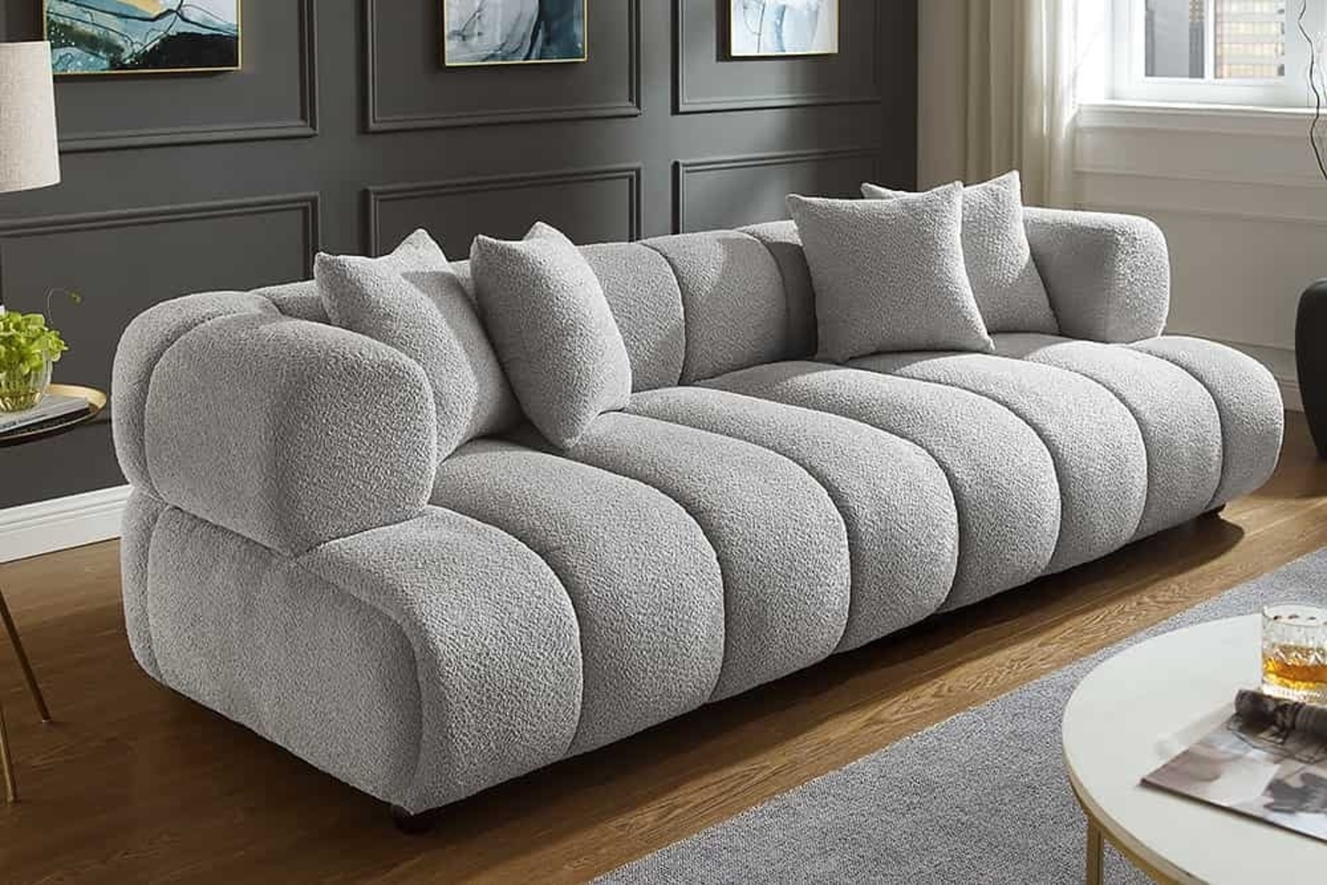 riess-ambiente Big-Sofa ADLON 255cm grau · XXL Couch aus Bouclé inkl. 4 Kissen, Einzelartikel 1 Teile, 3-Sitzer mit Federkern & Wellenfederung · Teddystoff-Bezug · Design Bild 1