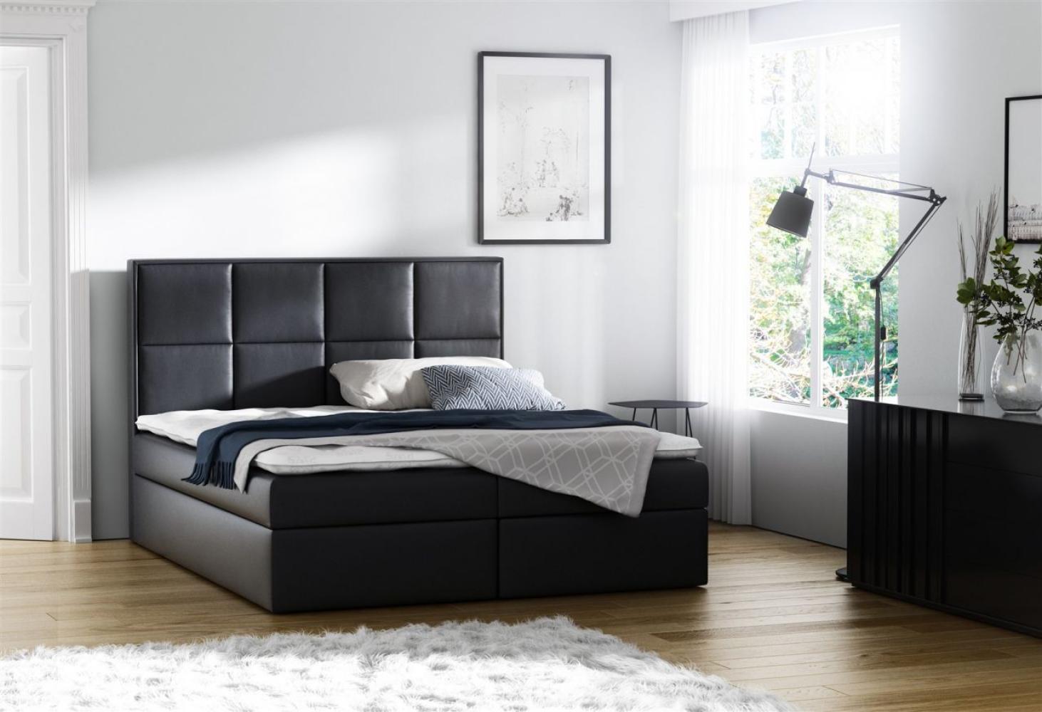 Boxspringbett Bett MEDIANO Kunstl. Schwarz 140x200 cm inkl. Bettkasten Bild 1