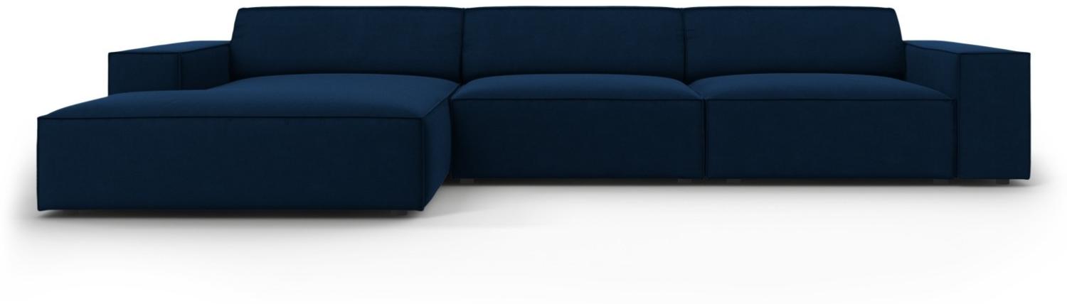 Micadoni 4-Sitzer Samtstoff Ecke links Sofa Jodie | Bezug Royal Blue | Beinfarbe Black Plastic Bild 1