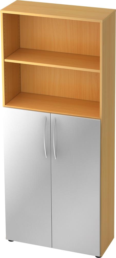 bümö Mehrzweckschrank 80cm breit, Aktenschrank o. Schuhschrank hoch, Regal Schrank-Kombi, Küchenschrank in Buche/Silber aus Holz, Vorratsschrank & Haushaltsschrank mit Metallgriffen, 4770-6-S-BM Bild 1