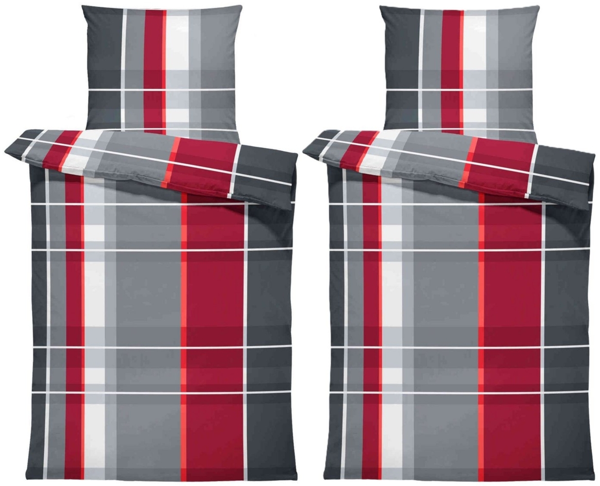 One Home Bettwäsche Winter Bassam, Flanell, 4 teilig, kariert gestreift, kuschelig flauschig warme weiche Baumwolle Biber Bild 1