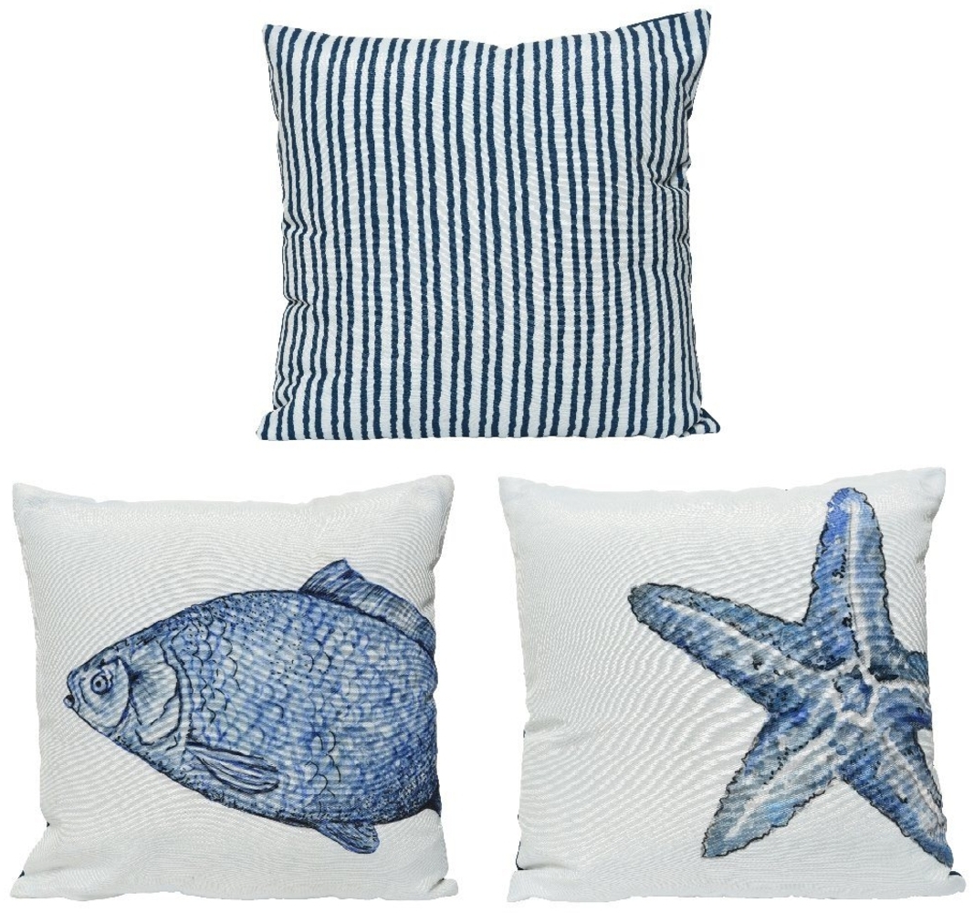 Decoris season decorations Dekokissen, Dekokissen mit Füllung und Maritim Motiv 40x40cm blau 3er Set Bild 1