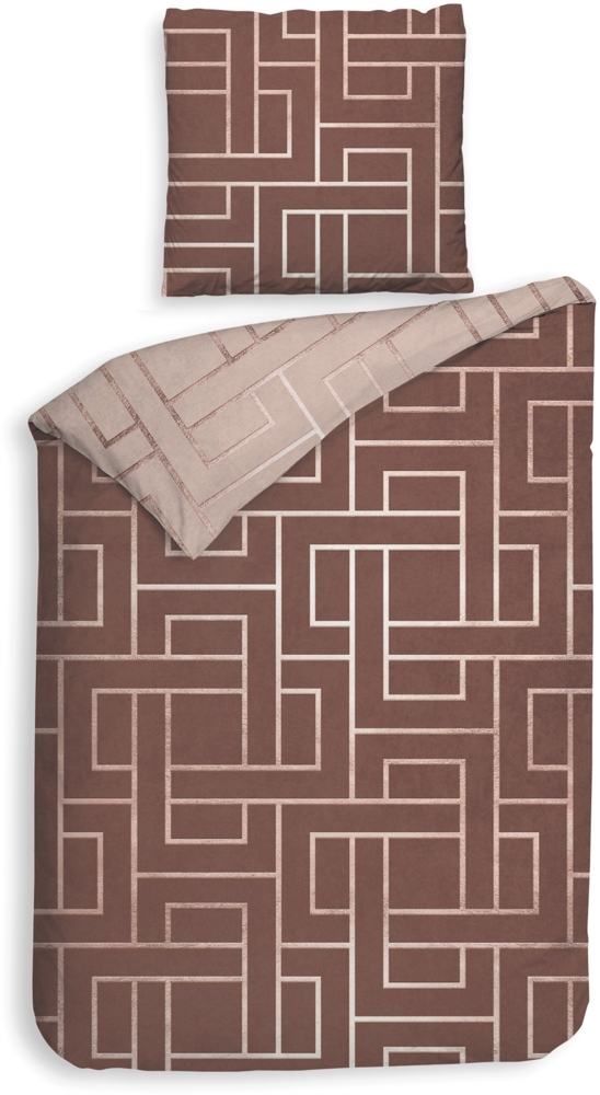 Heckett & Lane Twill Bettwäsche 135x200 Roja red Labyrinth Linien Wende rot Bild 1
