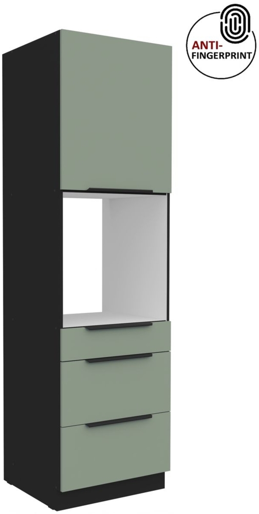 Küchen Hochschrank 60 cm Küche ARIA Aquamarin ultra matt + Schwarz matt, hochwertige Fronten mit Anti Fingerprint Beschichtung, Soft-Close Küchenzeile Küchenblock Bild 1