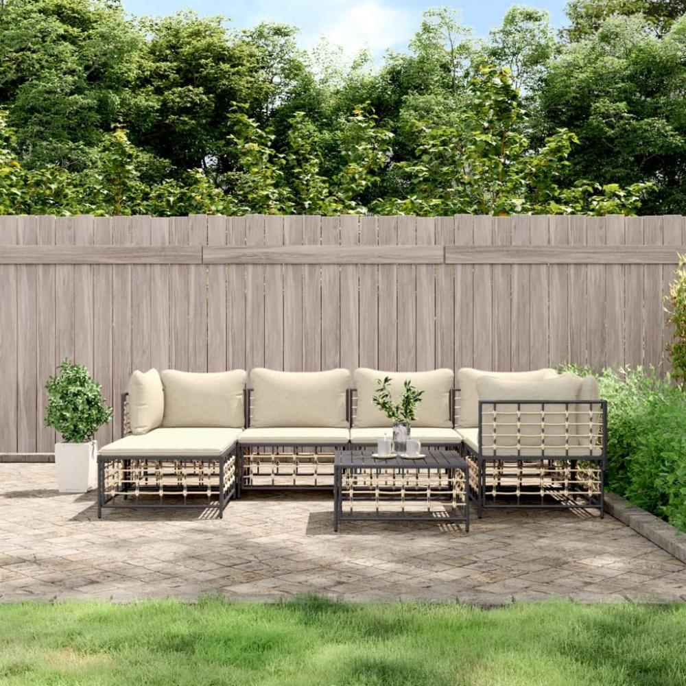 vidaXL 7-tlg. Garten-Lounge-Set mit Kissen Anthrazit Poly Rattan 3186772 Bild 1