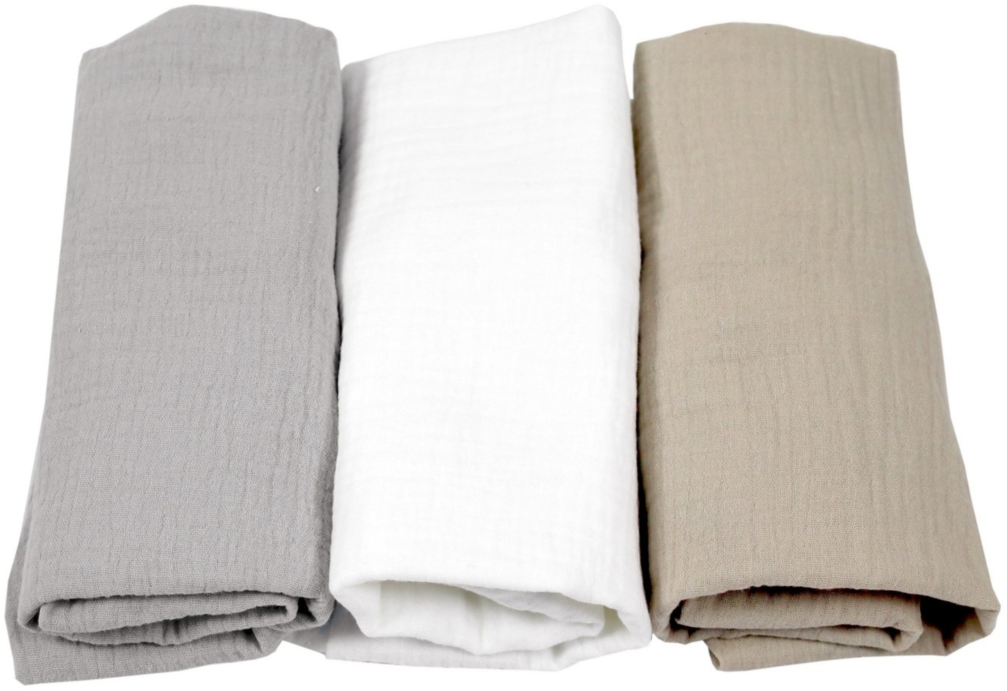 BabyLux Spannbettlaken Musselin Set – 3er Pack 40x80 cm für Kinderwagen Stubenwagen Babybett, Gummizug: ja, z14 Grau-Weiß-Sand Bild 1