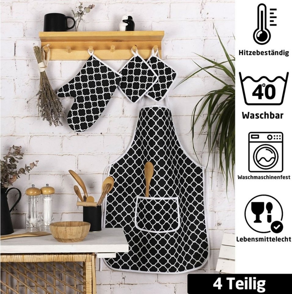 Jungengel Kochschürze Küchenschürzen-Set 4-Teilig Schwarz Ofenhandschuh Topflappen Chevron, (4-tlg) Bild 1