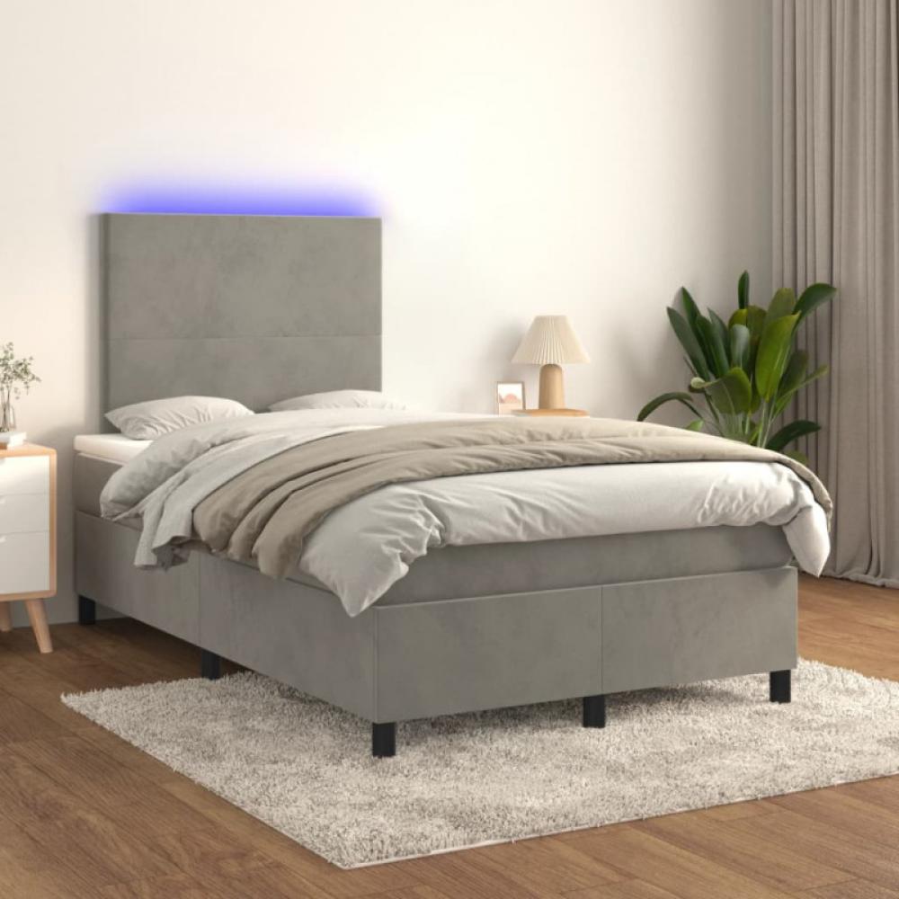 vidaXL Boxspringbett mit Matratze & LED Samt Hellgrau 120 x 200 cm, Härtegrad: H2 [3135993] Bild 1