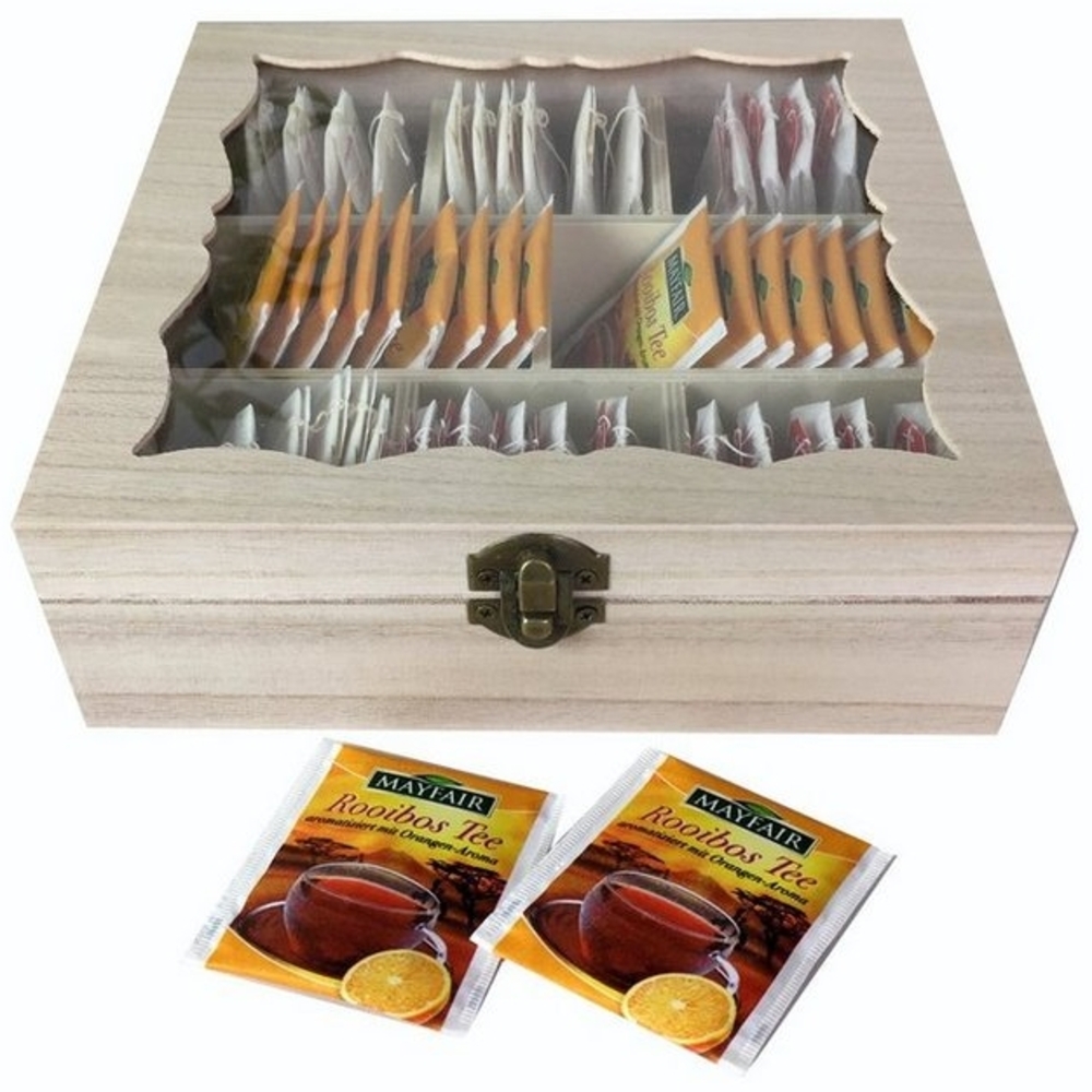 Mojawo Gewürzbehälter Teebox Holz Natur mit Glasdeckel 8 Fächer Bild 1