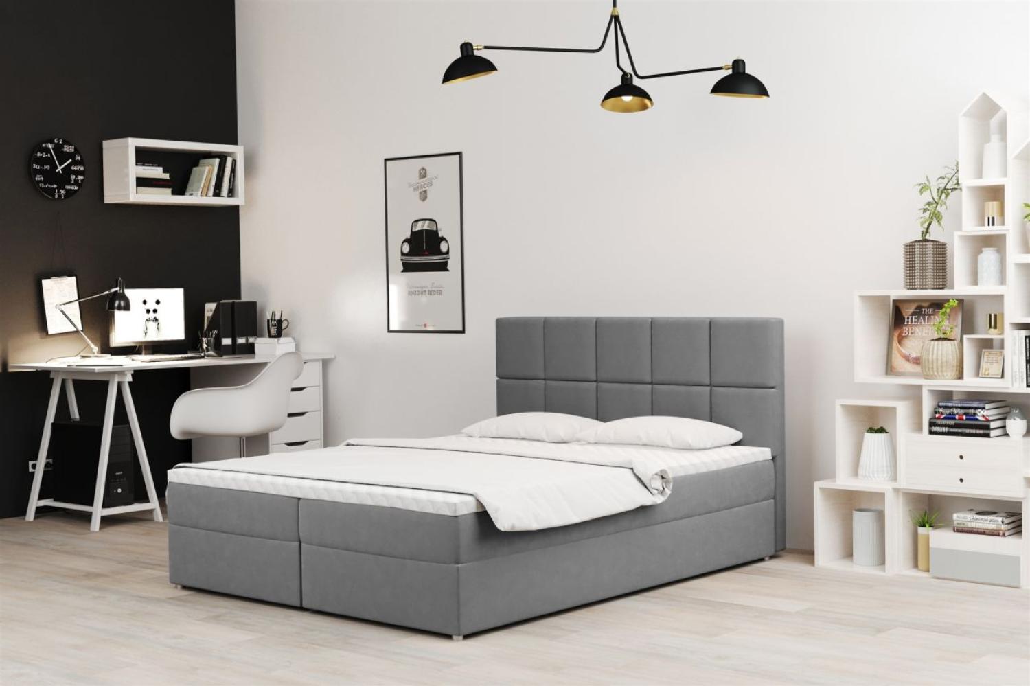 Boxspringbett Schlafzimmerbett FRASCO 120x220cm in Stoff Soro Grau Bild 1