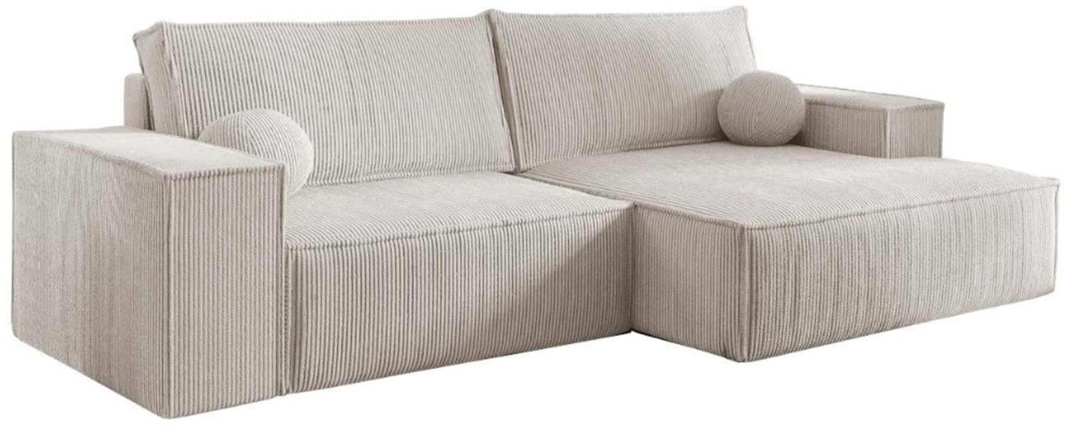 Deine Möbel 24 Wohnlandschaft NEPTUN 255 cm breit Ecksofa Sofa Wohnzimmer L-Couch Cord Samt, Grau Beige Dunkelgrau Anthrazit Graphit Schwarz Hellgrau Creme 2 Teile, mit Schlaffunktion Bettfunktion Bettkasten Stauraum Bild 1