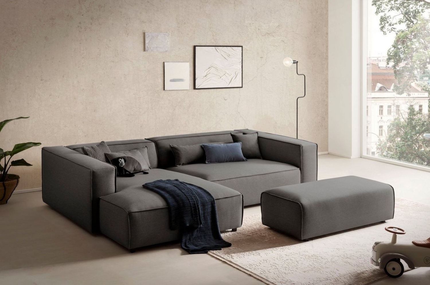 LeGer Home by Lena Gercke Polsterecke PIARA XXL, L-Form mit Schlaffunktion, Big-Sofa in Cord o. Leinenoptik, Hocker stellbar zum Schlafsofa (Krokodilverbinder), tiefe Sitzfläche Bild 1