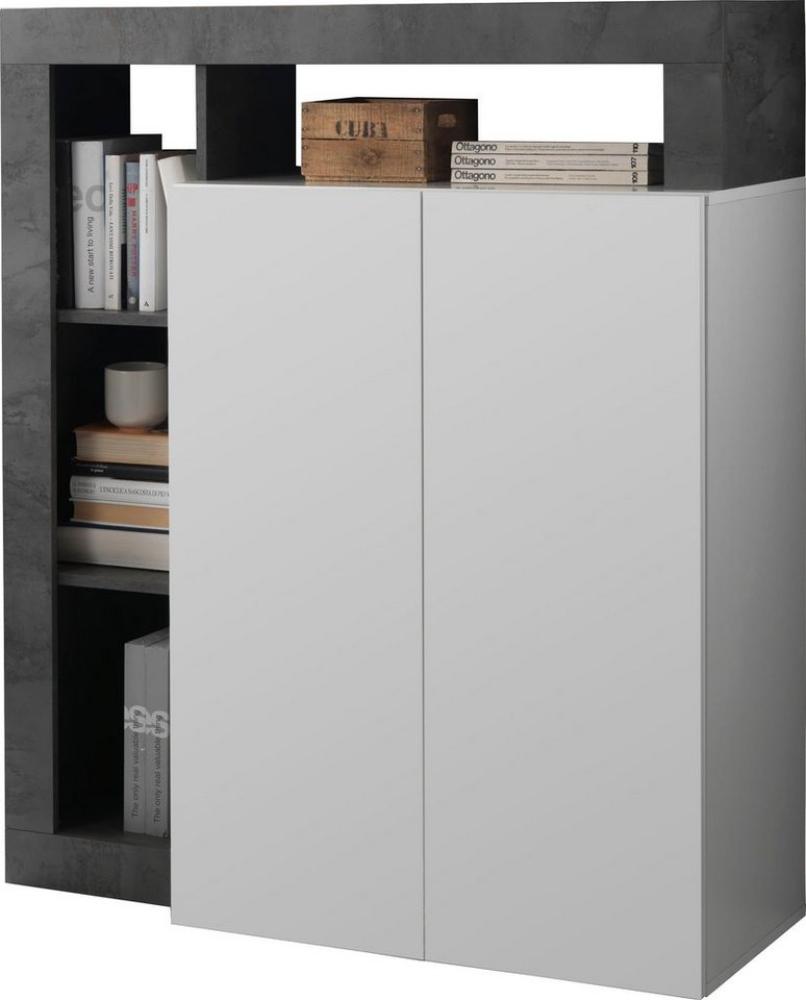 Highboard SEFRO - 2 Türen & 4 Ablagen - Weiß lackiert & Beton-Optik Bild 1