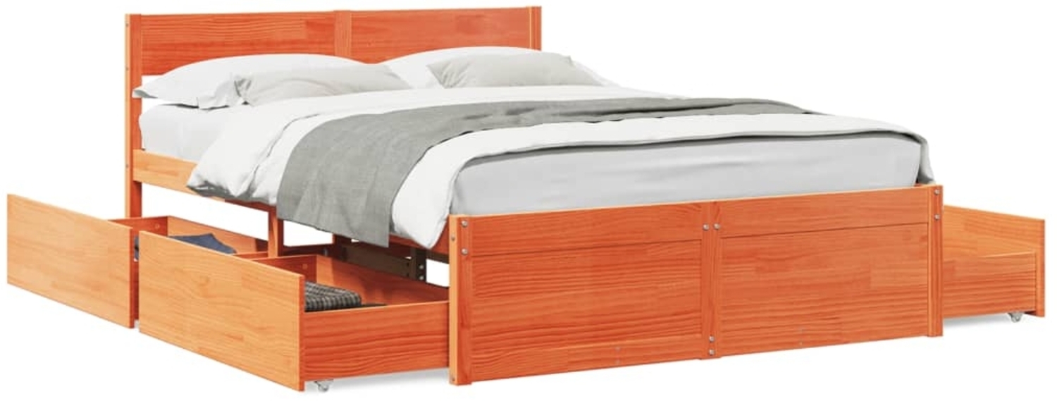 vidaXL Massivholzbett ohne Matratze Wachsbraun 135x190 cm Kiefernholz 3282359 Bild 1