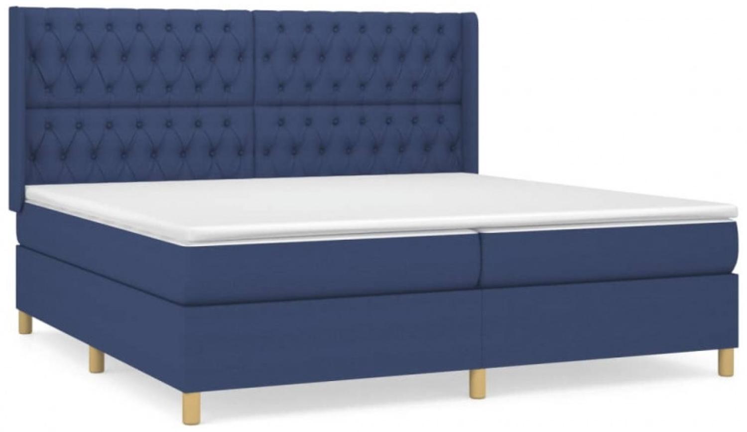 vidaXL Boxspringbett mit Matratze Stoff Blau 200 x 200 cm, Härtegrad: H2 [3132263] Bild 1