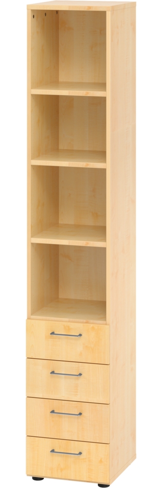 bümö smart Schubladenschrank, Büroschrank in Ahorn mit 4 Schüben & 4 Regalfächern - Bürocontainer aus Holz, Container mit Metallgriffen & Soft-Stop Schubladen, 964S4-3-3-BS Bild 1