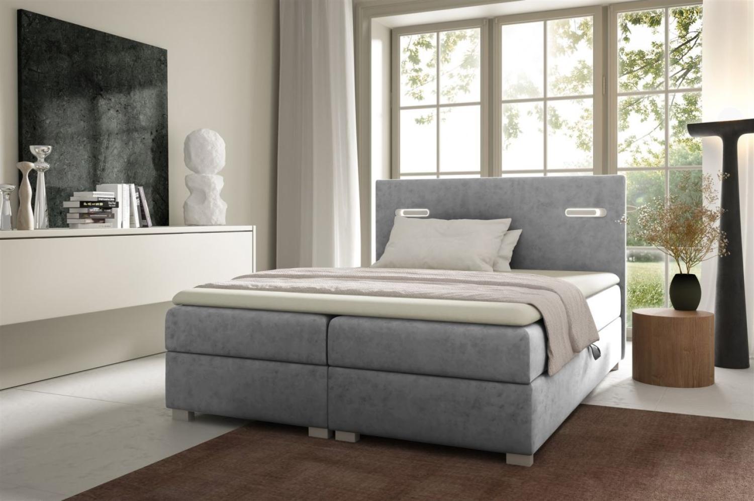 Boxspringbett Schlafzimmerbett CAPRICE 120x200cm Stoff Grau inkl. Ambiente-LED Bild 1