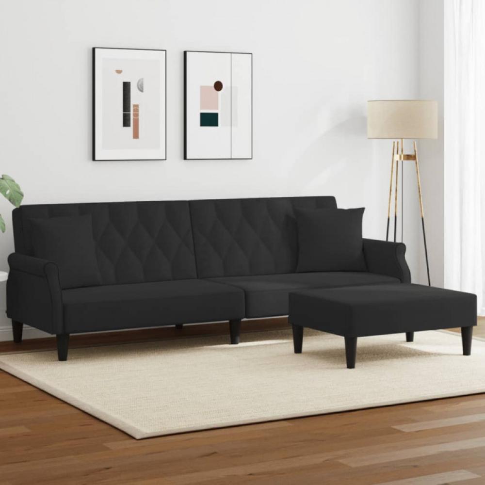 Schlafsofa 2-Sitzer mit Kissen und Fußhocker Schwarz Samt (Farbe: Schwarz) Bild 1