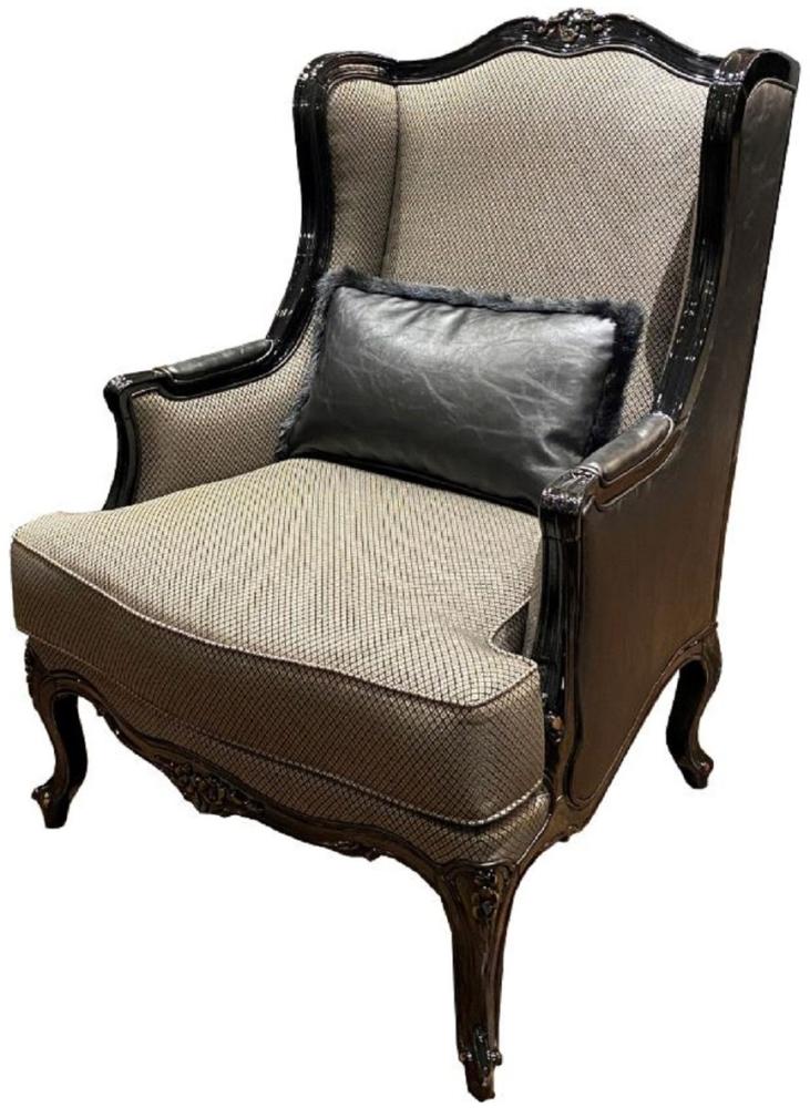 Casa Padrino Luxus Barock Ohrensessel Gold / Schwarz 78 x 80 x H. 108 cm - Edler Wohnzimmer Sessel im Barockstil - Barock Wohnzimmer Möbel Bild 1