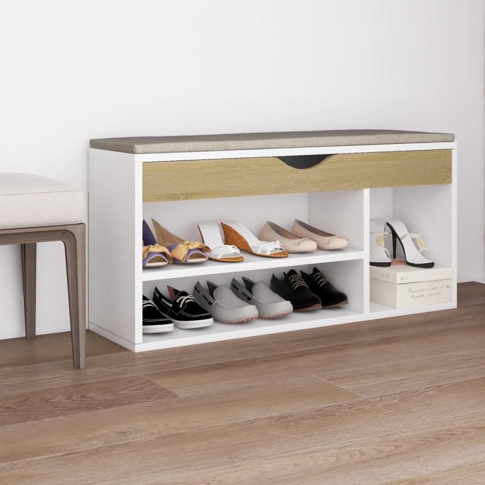 vidaXL Schuhbank mit Kissen Weiß Sonoma-Eiche 104x30x49cm 326755 Bild 1