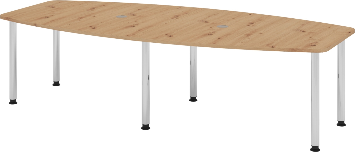 bümö Konferenztisch oval 280x130 cm großer Besprechungstisch in Asteiche, Besprechungstisch mit Chromfüßen, Meetingtisch für 10 Personen, XXL-Tisch für Besprechungsraum & Meeting, KT28C-R-C Bild 1