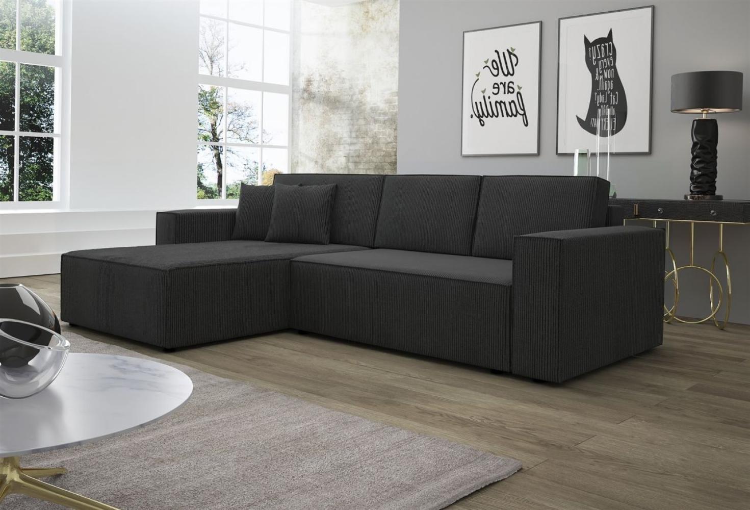 Ecksofa Schlafsofa Sofa CONOR Stoff Schwarz Ottomane Links Bild 1