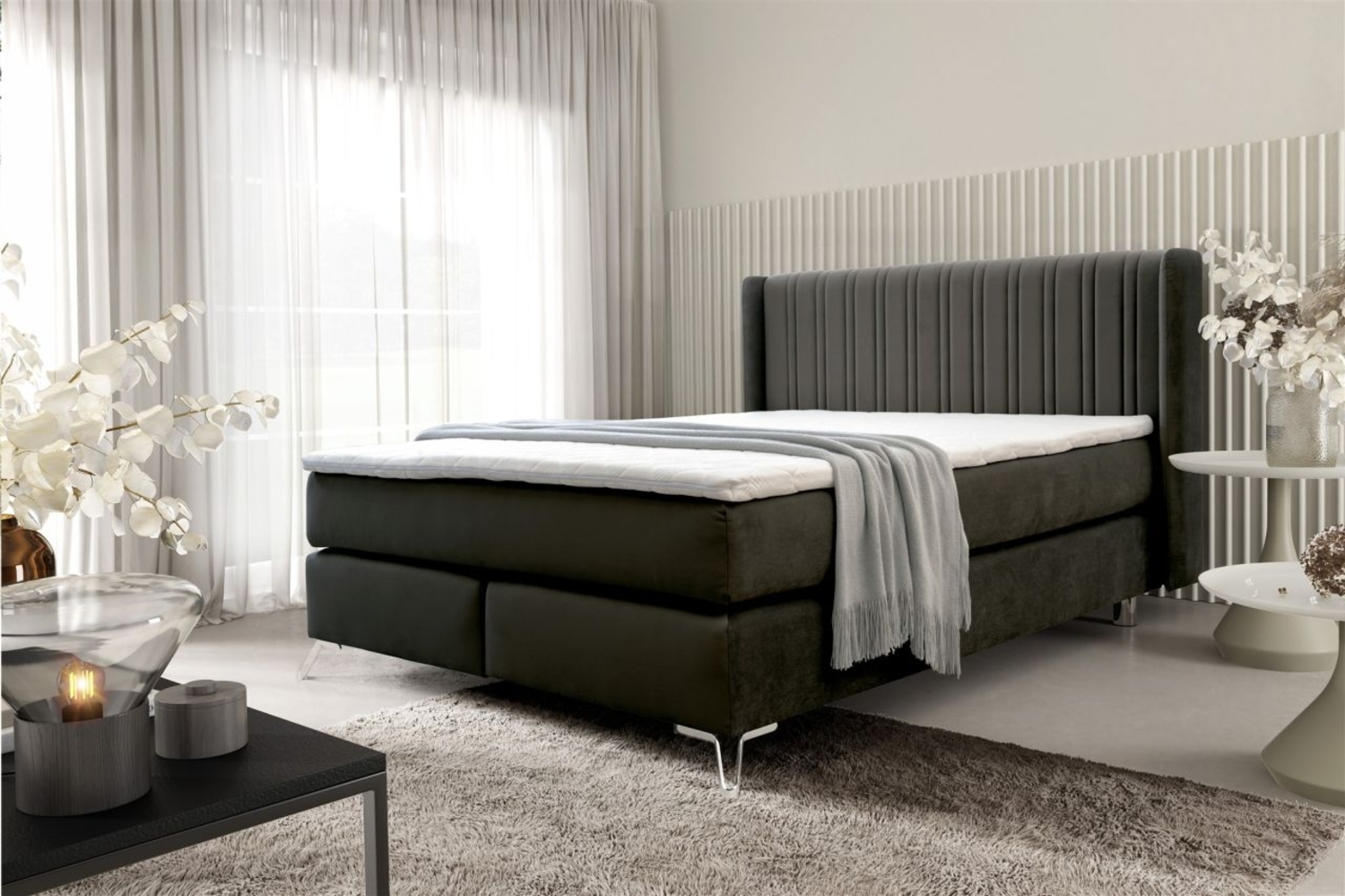 Boxspringbett Schlafzimmerbett AGNUS 180x200 cm in Stoff Salvador Schwarz Bild 1