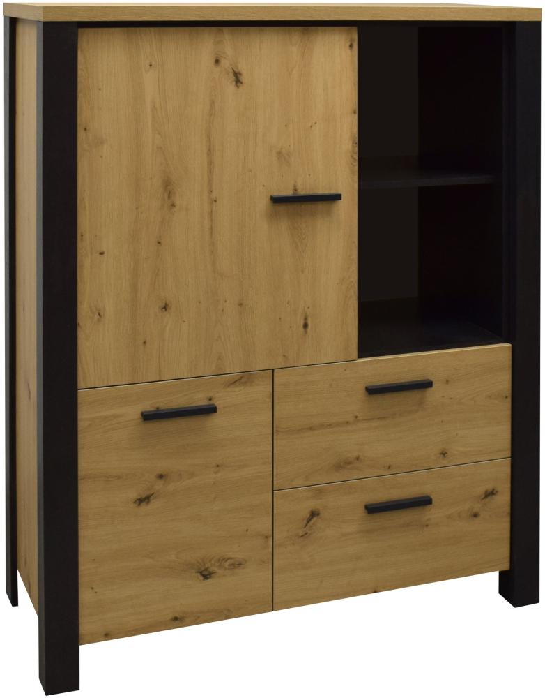 Highboard 'LETIZIA' in Asteiche/ Schwarzstahl, ca. 116x141 cm Bild 1