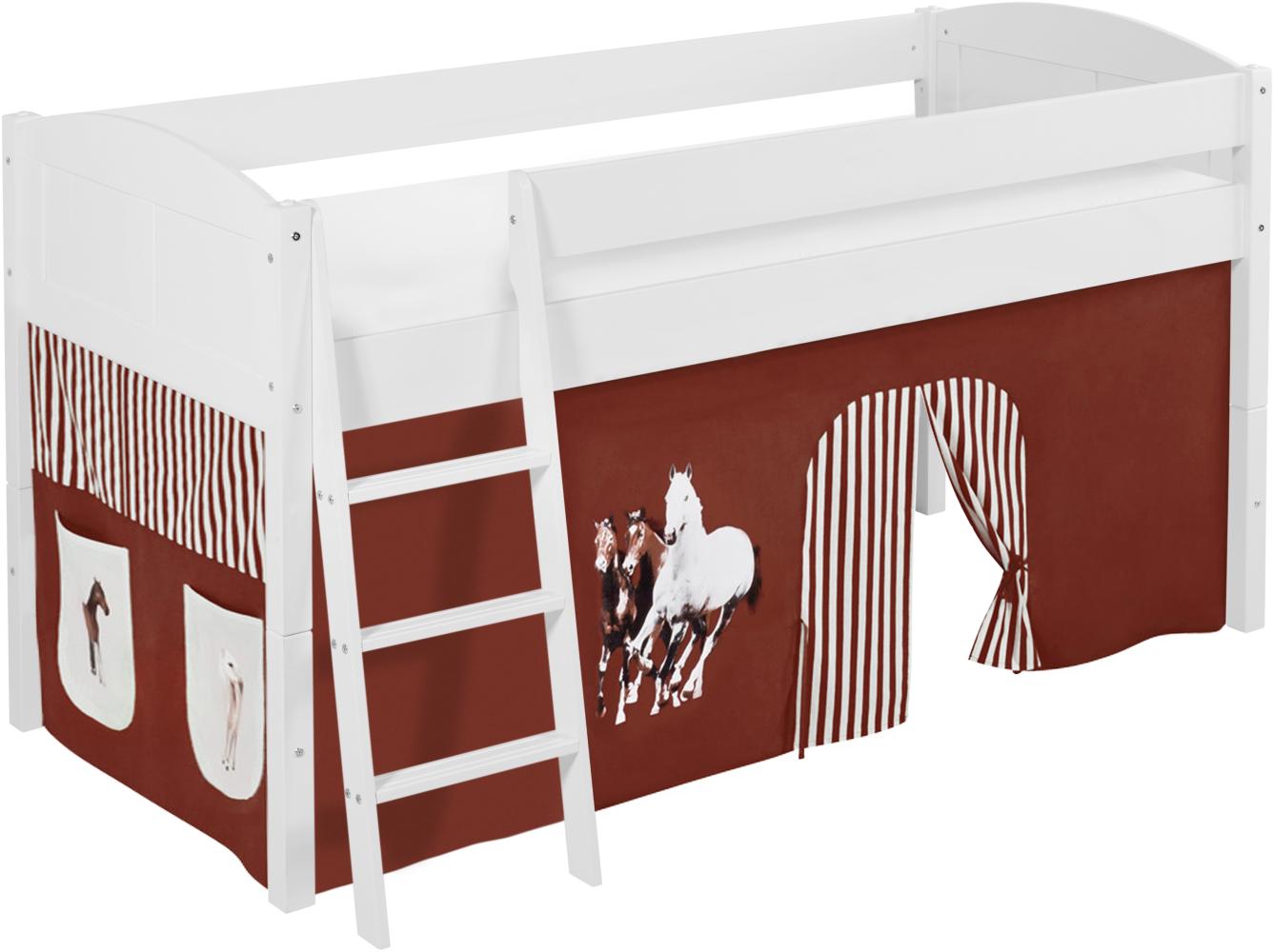 Lilokids 'Ida 4106' Spielbett 90 x 200 cm, Pferde Braun Beige, Kiefer massiv, mit Vorhang Bild 1