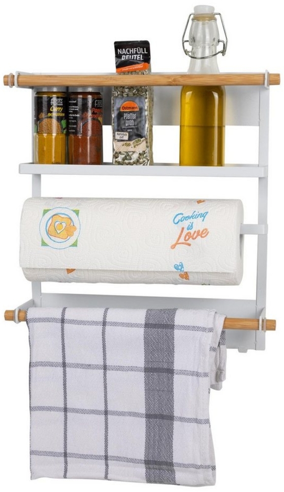 habeig Küchenregal Magnetisches Wandregal mit Bambusleisten, 30 x 6 x 34 cm, Weiß, für Küchenrolle und Küchenhandtuch Bild 1
