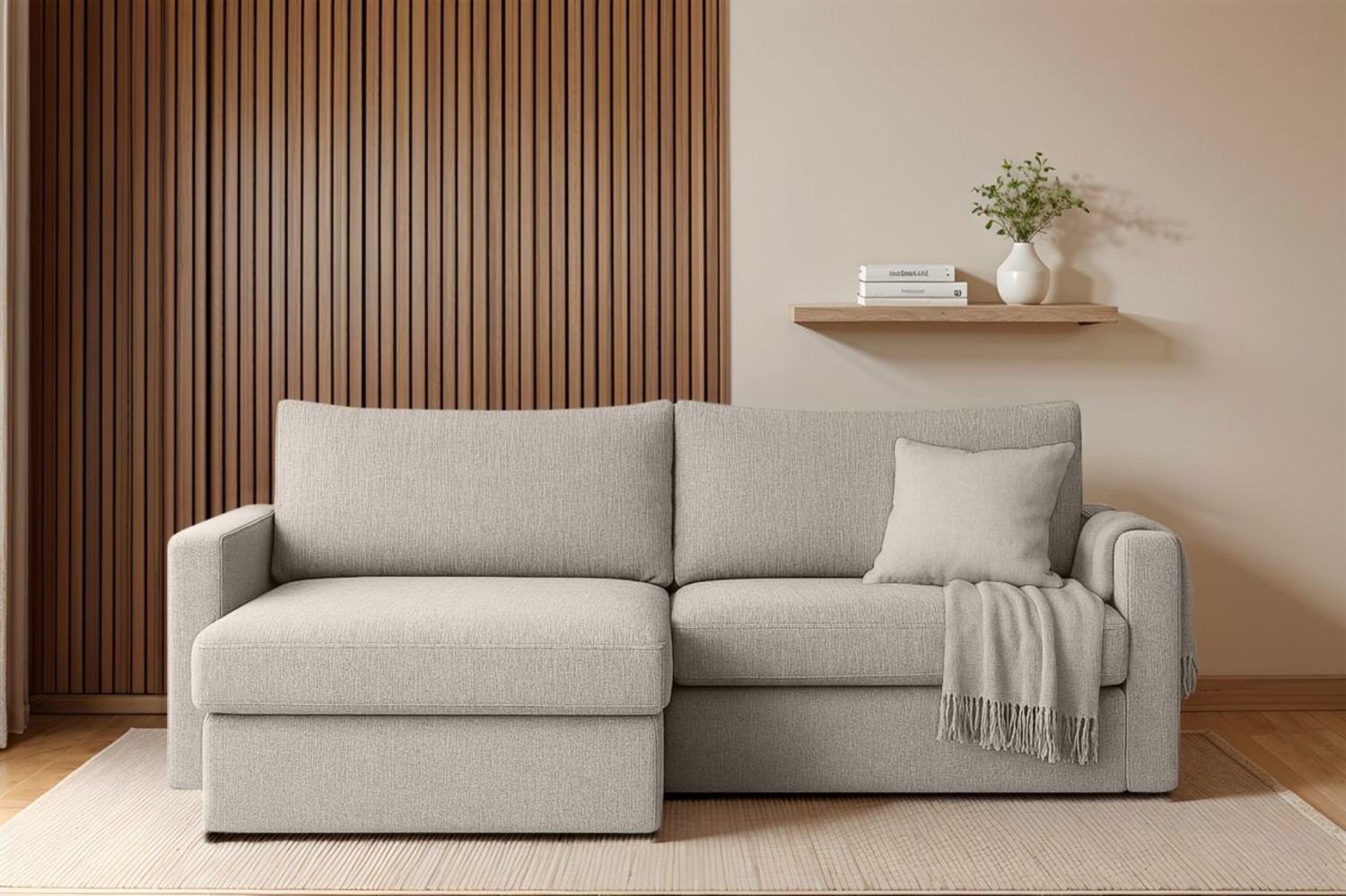 Ecksofa Sofa mit Schlaffunktion BENDIK Stoff Faro Hellgrau Ottomane Links Bild 1