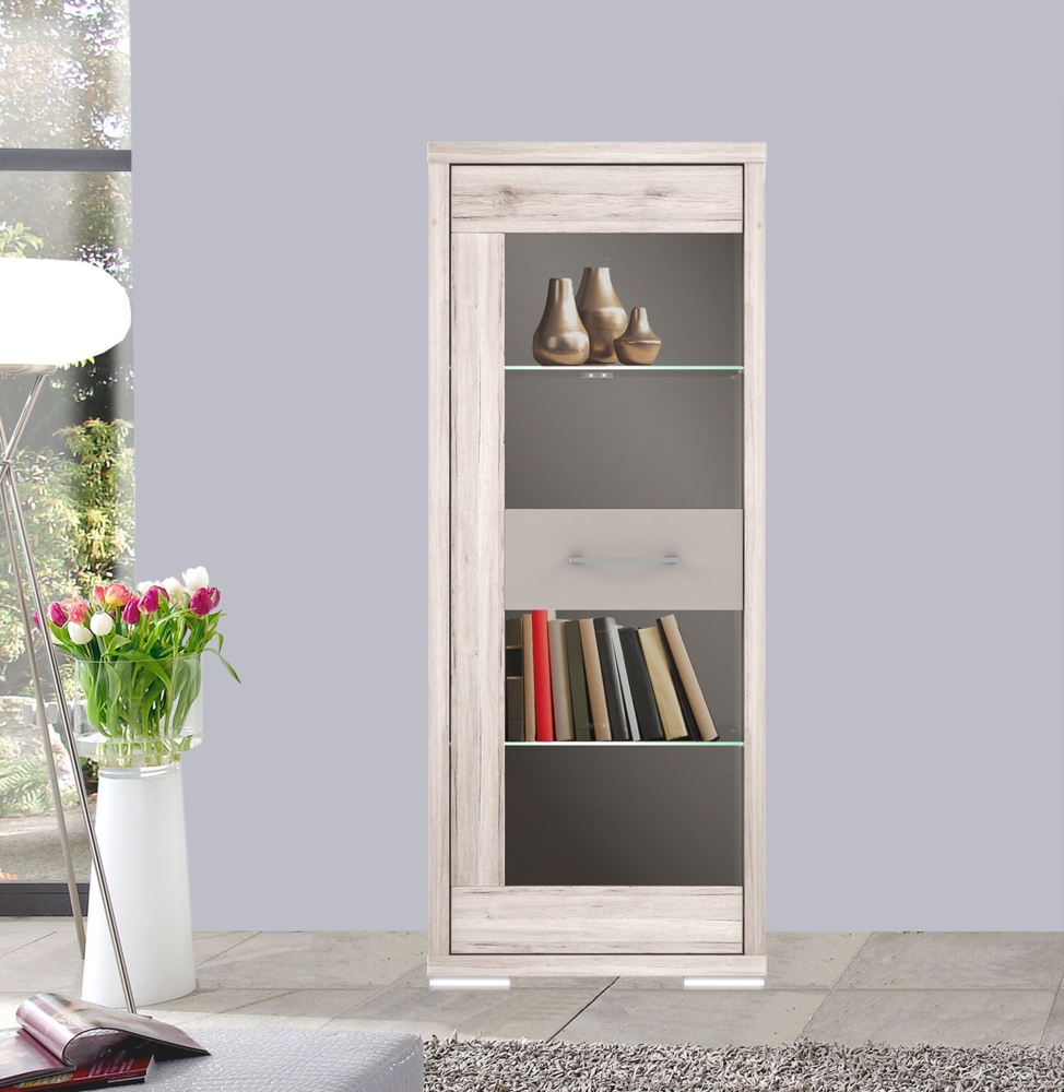 Vitrine Standvitrine Vitrinenschrank inkl. Beleuchtung 62cm Sandeiche Cacoa Basalt Bild 1