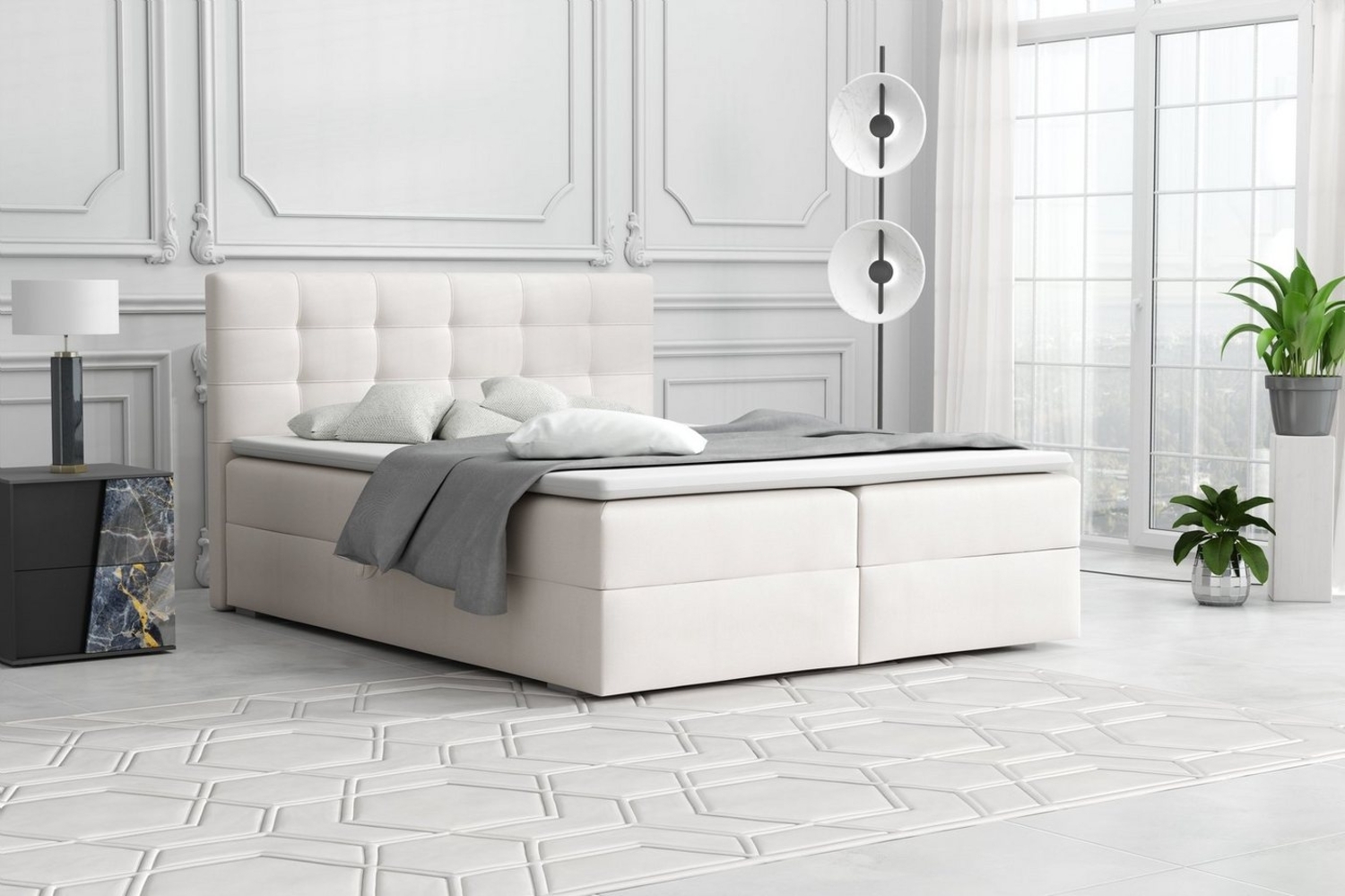 Deine Möbel 24 Boxspringbett FLORIDA Boxbett Schlafzimmerbett Ehebett in Stoff Schlafzimmer (Polsterbett mit Bonnellfederkern-Matratzen H3 Braun Dunkelgrau, 3-St, inkl. Topper, inkl. Bettkästen Beige Schwarz), 140x200 160x200 180x200 200x200 Grau Hellgrau Bild 1