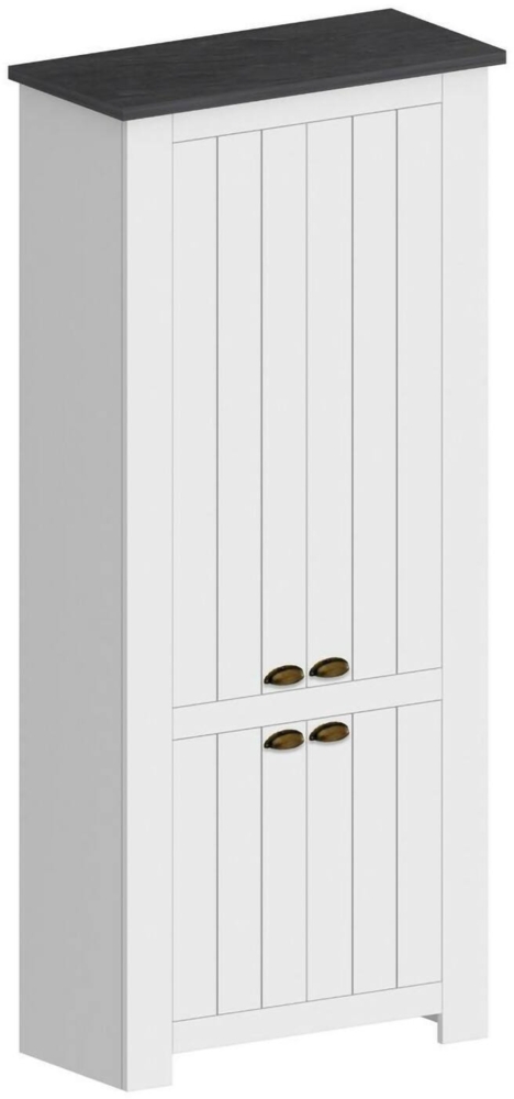 Dmora Schuhregal Shirley, platzsparendes Schuhregal mit 4 Türen, multifunktionale Eingangsgarderobe, 84x42h200 cm, Weiß und Schiefer Bild 1