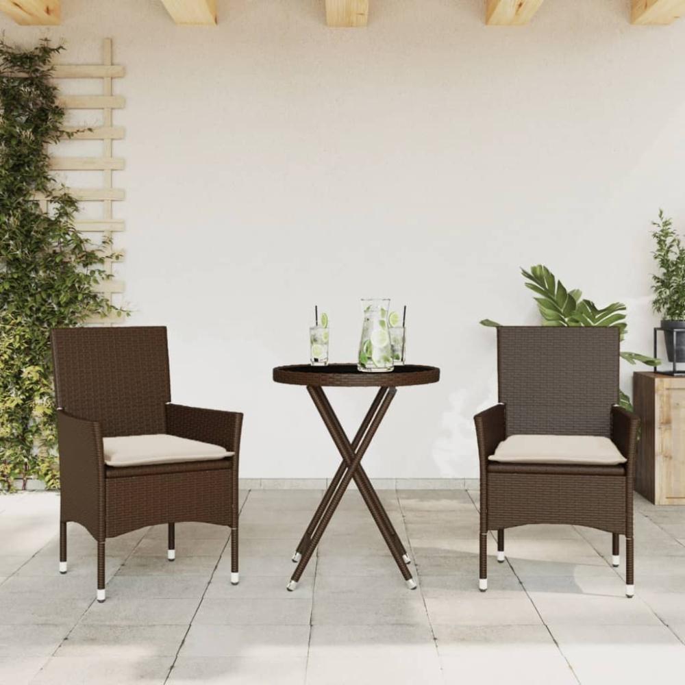 vidaXL 3-tlg. Bistro-Set mit Kissen Braun Poly Rattan und Glas 3278749 Bild 1