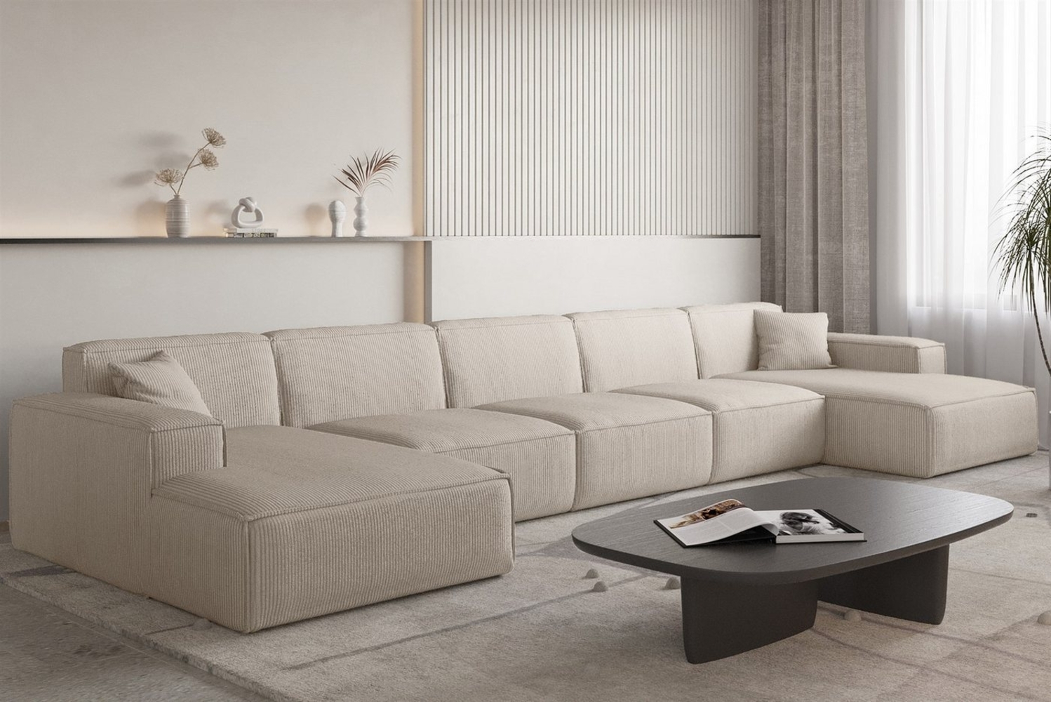 Wohnlandschaft Sofa U-Form CELES PREMIUM XL in Stoff Scala Hellbeige Bild 1