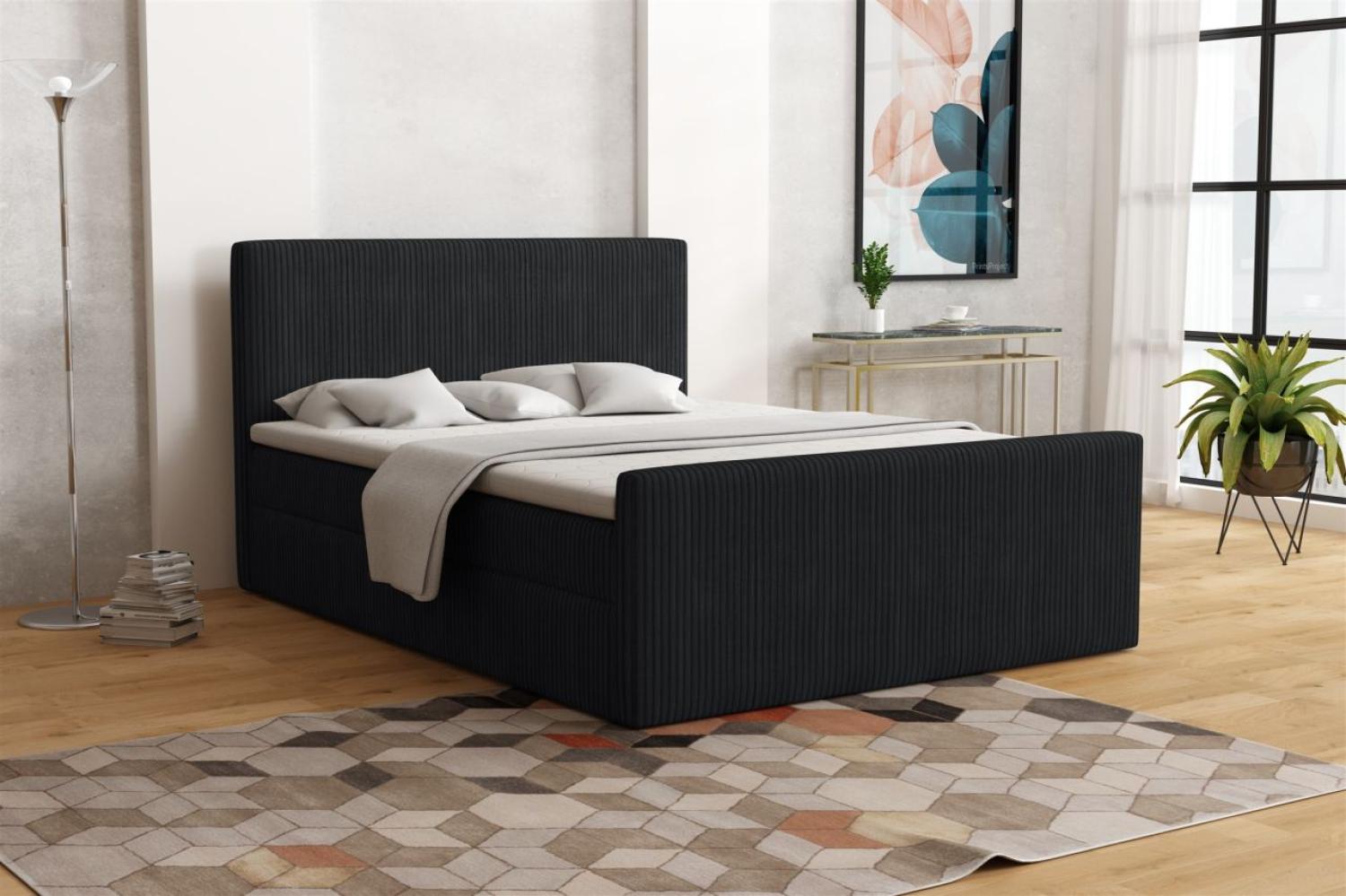 Boxspringbett Schlafzimmerbett IKAROS 140x200cm in Stoff Poso Schwarz Bild 1