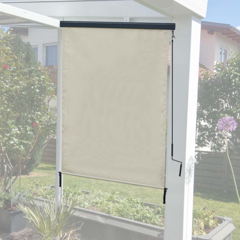 Vertikalmarkise HWC-F42, Senkrechtmarkise Sichtschutz Außenrollo Rollo, UV-Schutz 50 Stoff ~ 250x100cm, creme-beige Bild 1