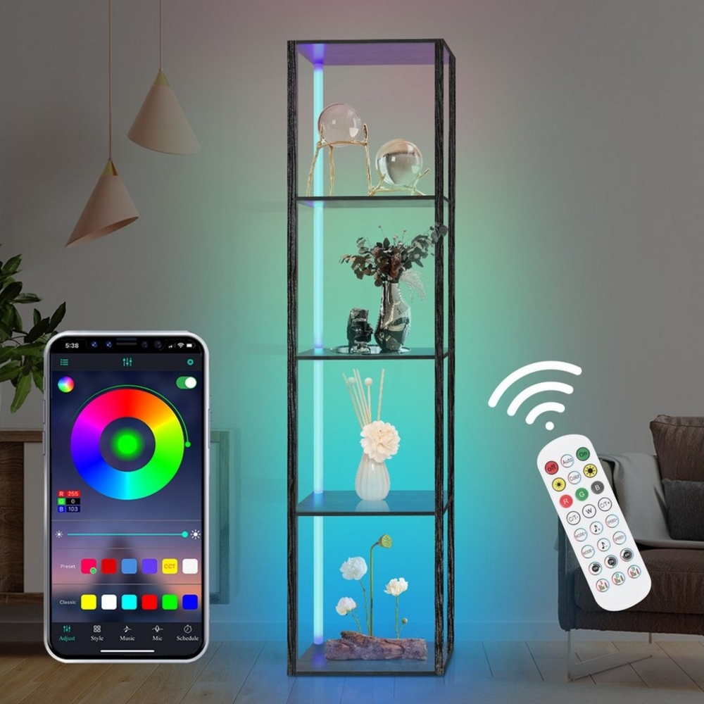 XERSEK Eckregal LED Standregal Bücherregal Vitrine Dimmbar mit APP & Fernbedienung, Metallrahmen Regal 4-6 Ablagen, Für Wohnzimmer / Schlafzimmer / Flur / Büro Bild 1