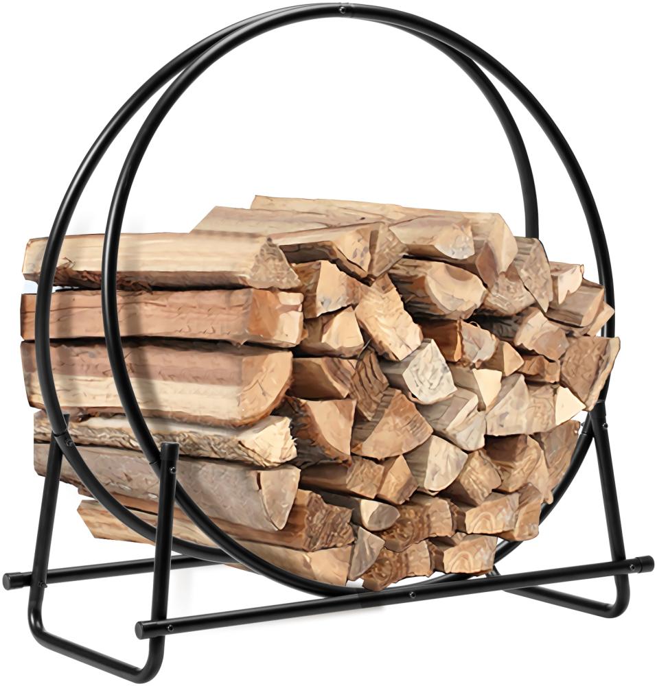 COSTWAY Kaminholzregal Metall, Brennholzregal belastbar bis 50kg, Feuerholzregal Holzscheitregal, Holzstapelhalter mit Sockel & Griffen, Kaminholzst?nder für Innen- und Au?enbereich (76,5x36x81,5cm) Bild 1