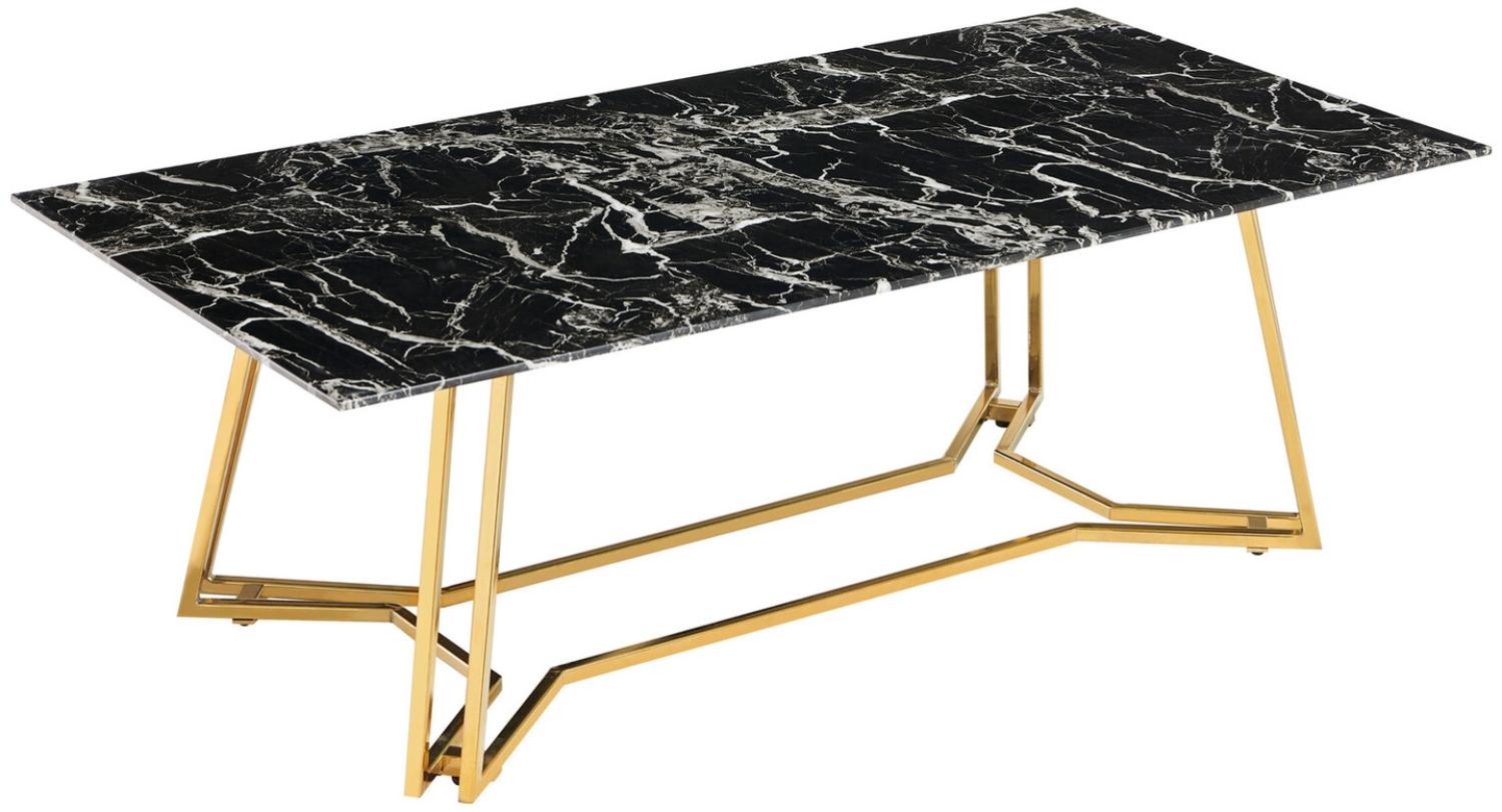 Couchtisch Glas 110 x 60 cm in Schwarzer Marmoroptik mit Metallgestell in Gold Bild 1